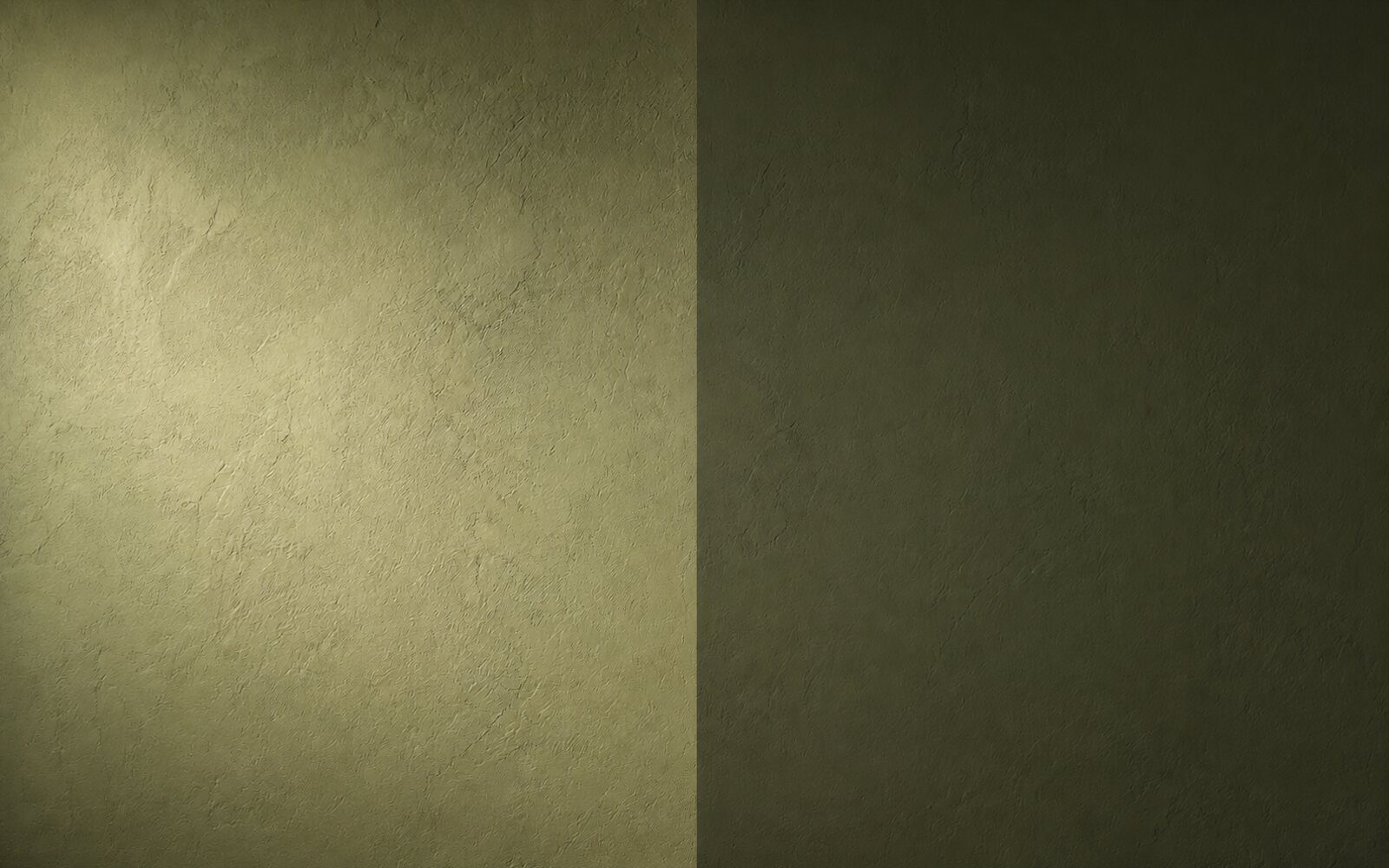 The same sage green wall, washed out by glare on the left and showing its true color on the right